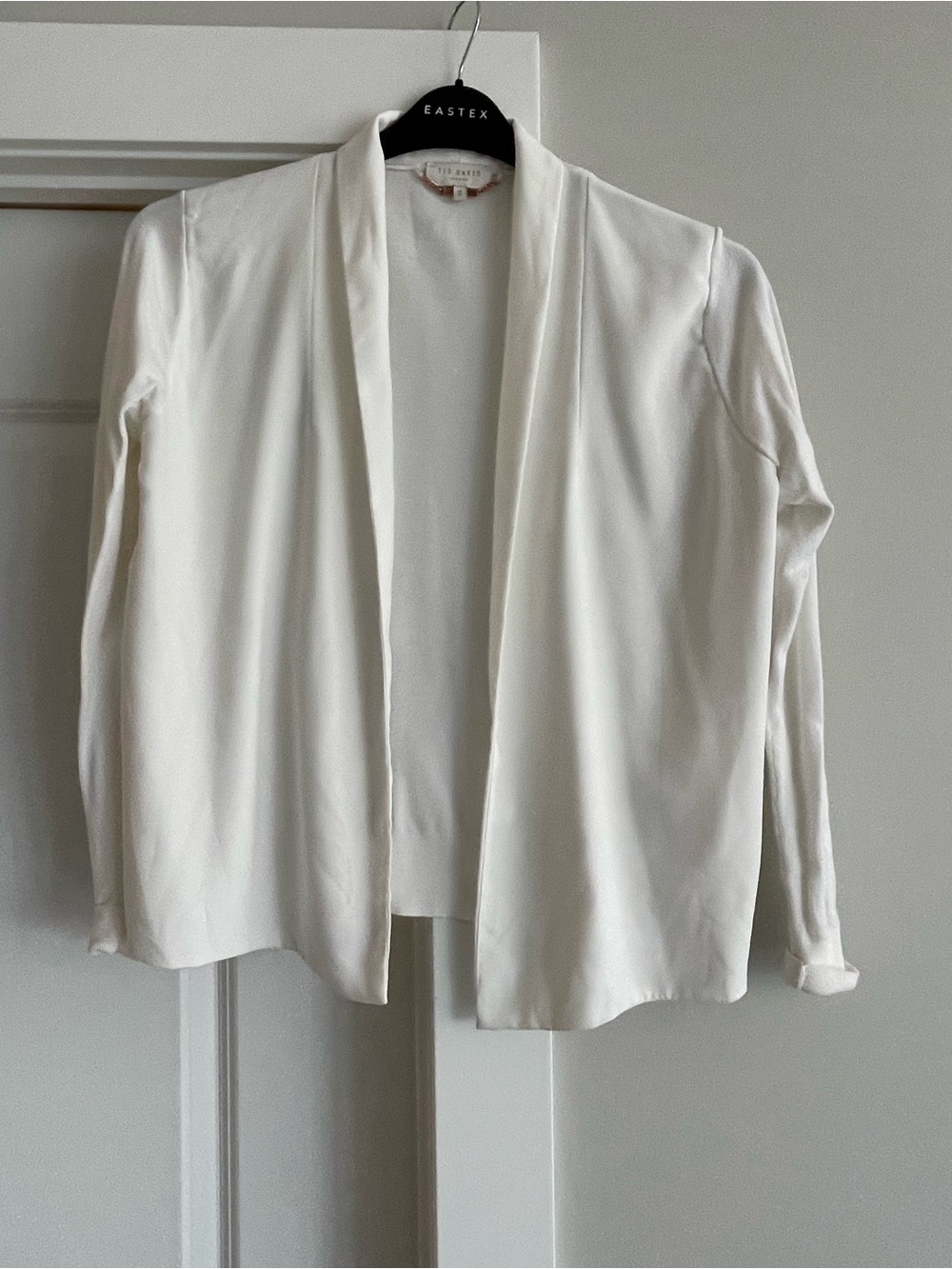 Ted Baker Ivory Collarless Jacket with Rose Gold Chain Detail